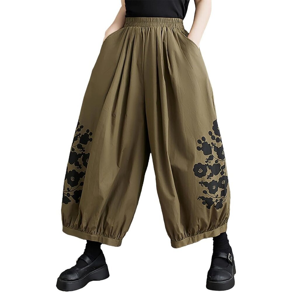 Women's Cotton Polyester Wide Leg Drawstring Pants Casual Rave Festival Wear